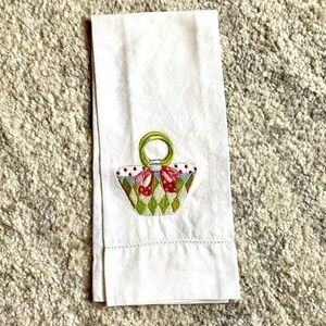 Sandy Clough Embroidered Purse Hand Towel White Easter Spring
